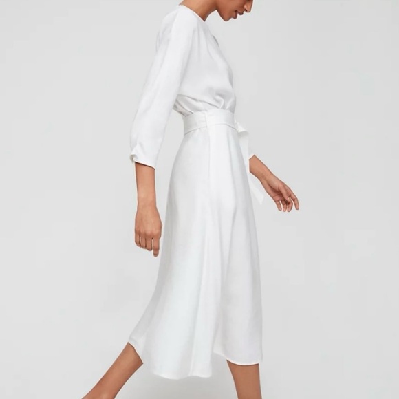 Wilfred Tavin Classy Linen Blend Midi Dress 3/4 Sleeves Crew Neck White Size XXS - Picture 5 of 17